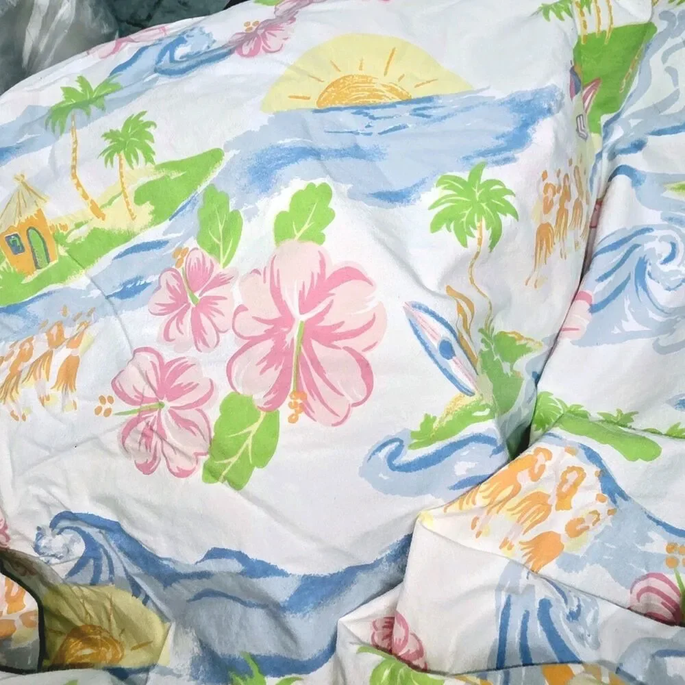 Pottery Barn Kids Garden Party Twin Flat Sheet Paisley White w/ Flowers Girls